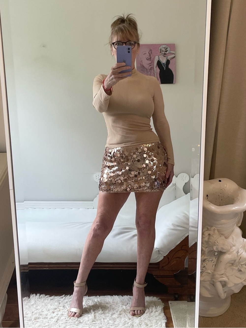 COPPER SEQUIN MICRO MINI SKIRT STRETCH MEDIUM METALLIC BRONZE